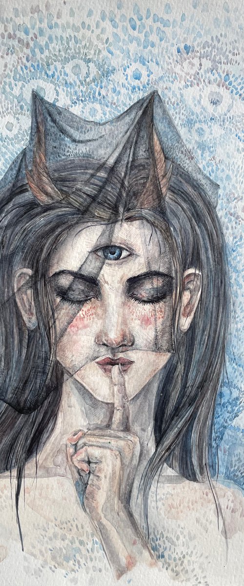 Third eye - fantasy watercolor portrait by Liliya Rodnikova