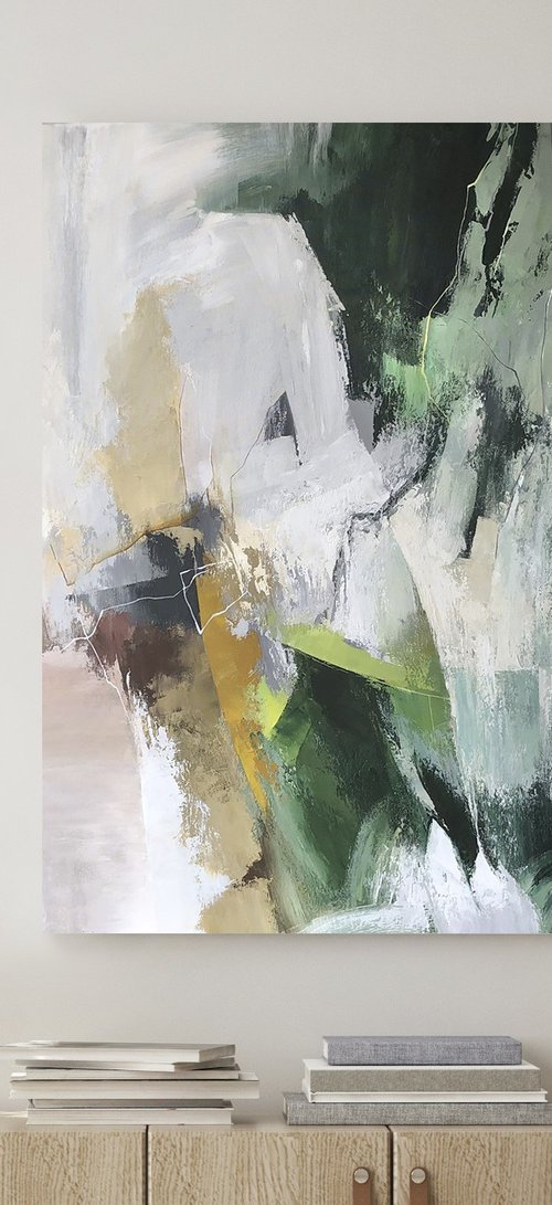 "Green Glory 5" Dark green gray abstract art by Yana Sagan