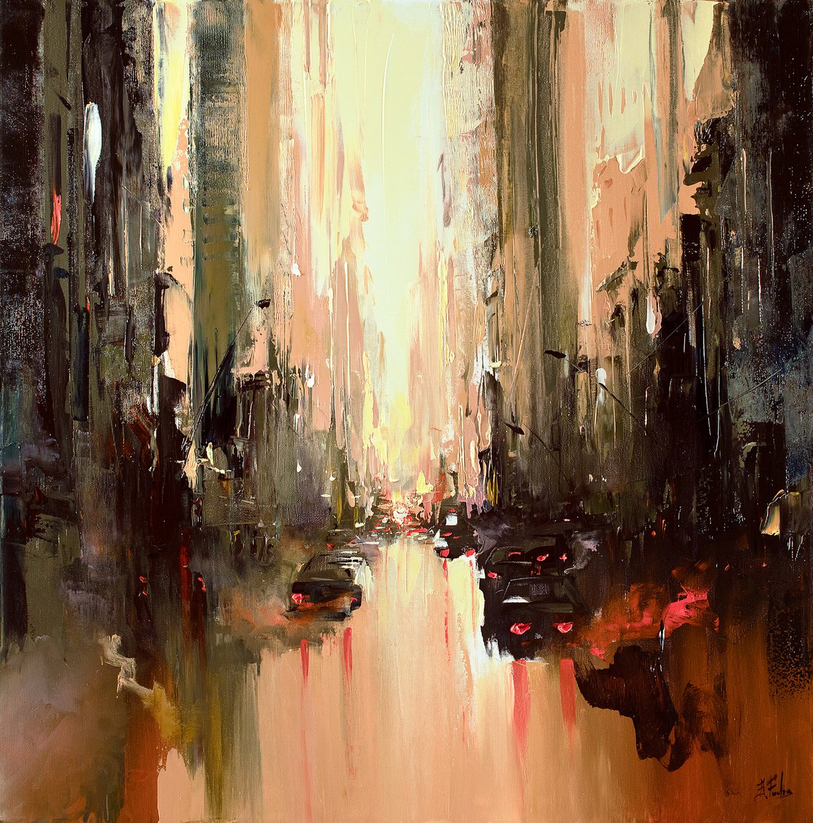 Abstract City painting by Bozhena Fuchs