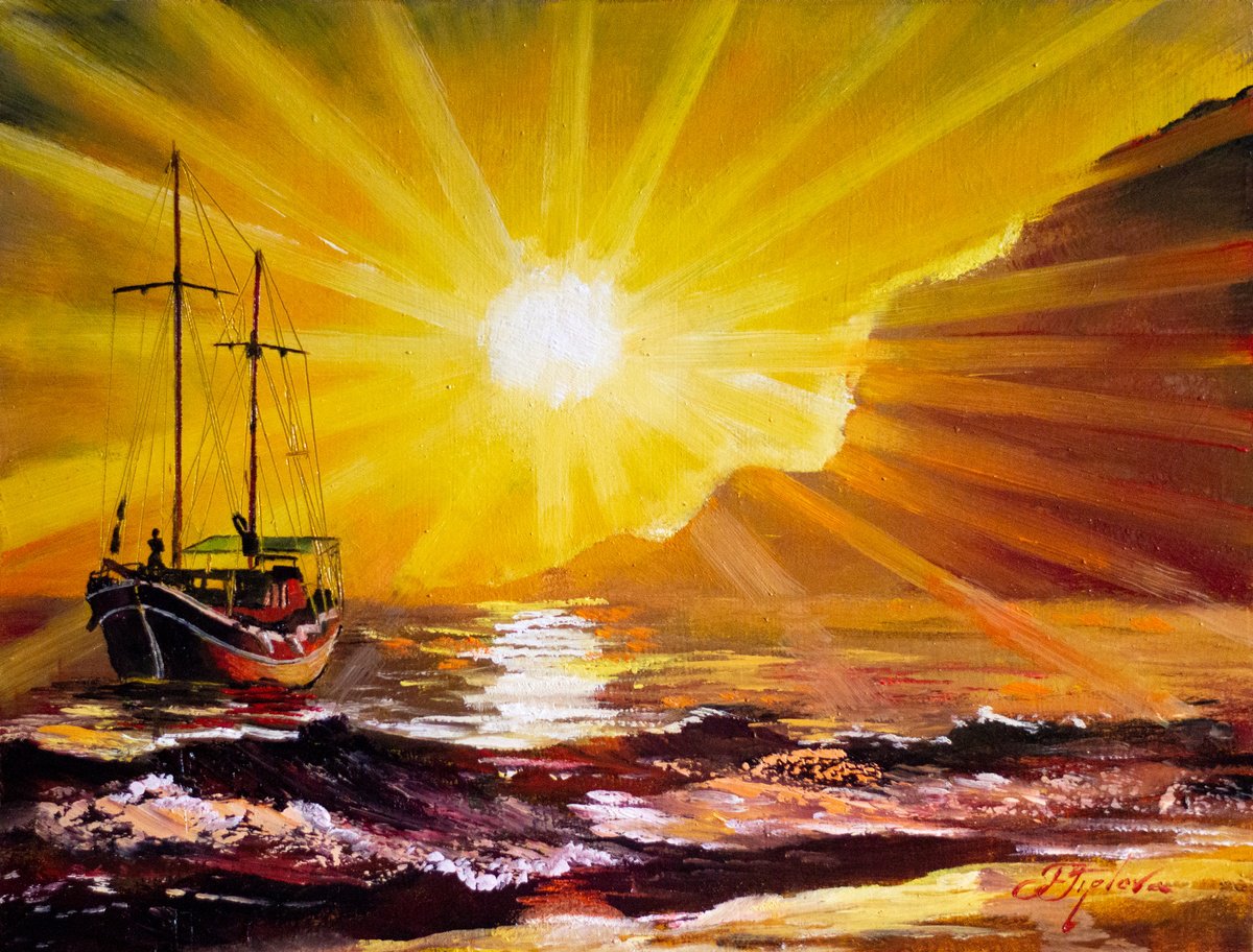 Impressionistic Landscape Oil Painting By Tetiana Tiplova, 15 X 12", Bay Of Tranguillity., Original Artwork