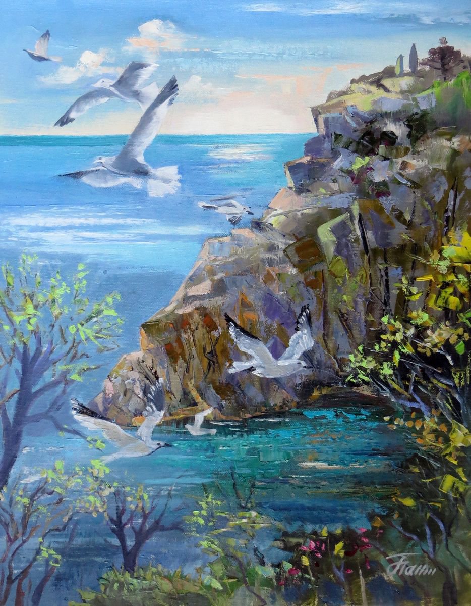 CLIFF BY the SEA, 35x45, oil on canvas by Olga Panina