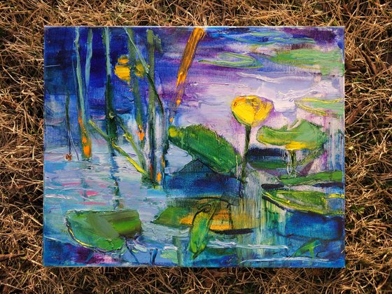Water lilies oil painting | Impressionistic Yellow and blue