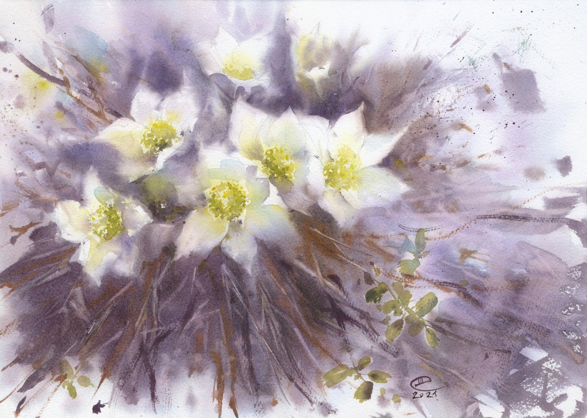 Impressionistic Watercolour , Snowdrops By Tatyana Tokareva, 16 X 12, Artwork For Sale On Artfinder