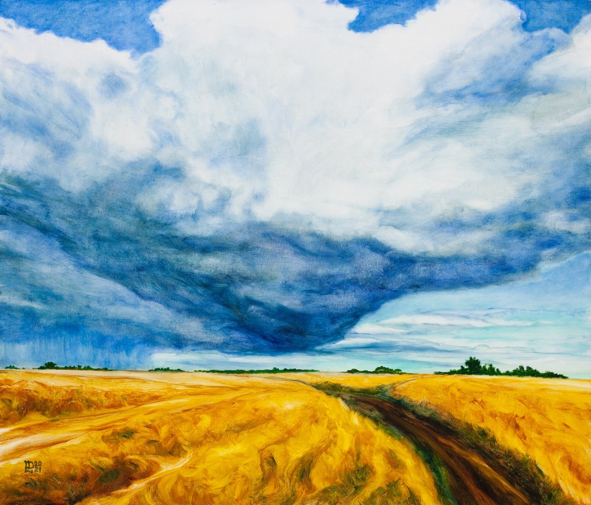 Impressionistic Landscape Oil Painting By Liudmila Pisliakova, 28 X 24", Summer Rain, Original Artwork