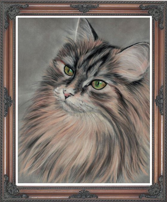 Pastel drawing on velour ,, Cat''