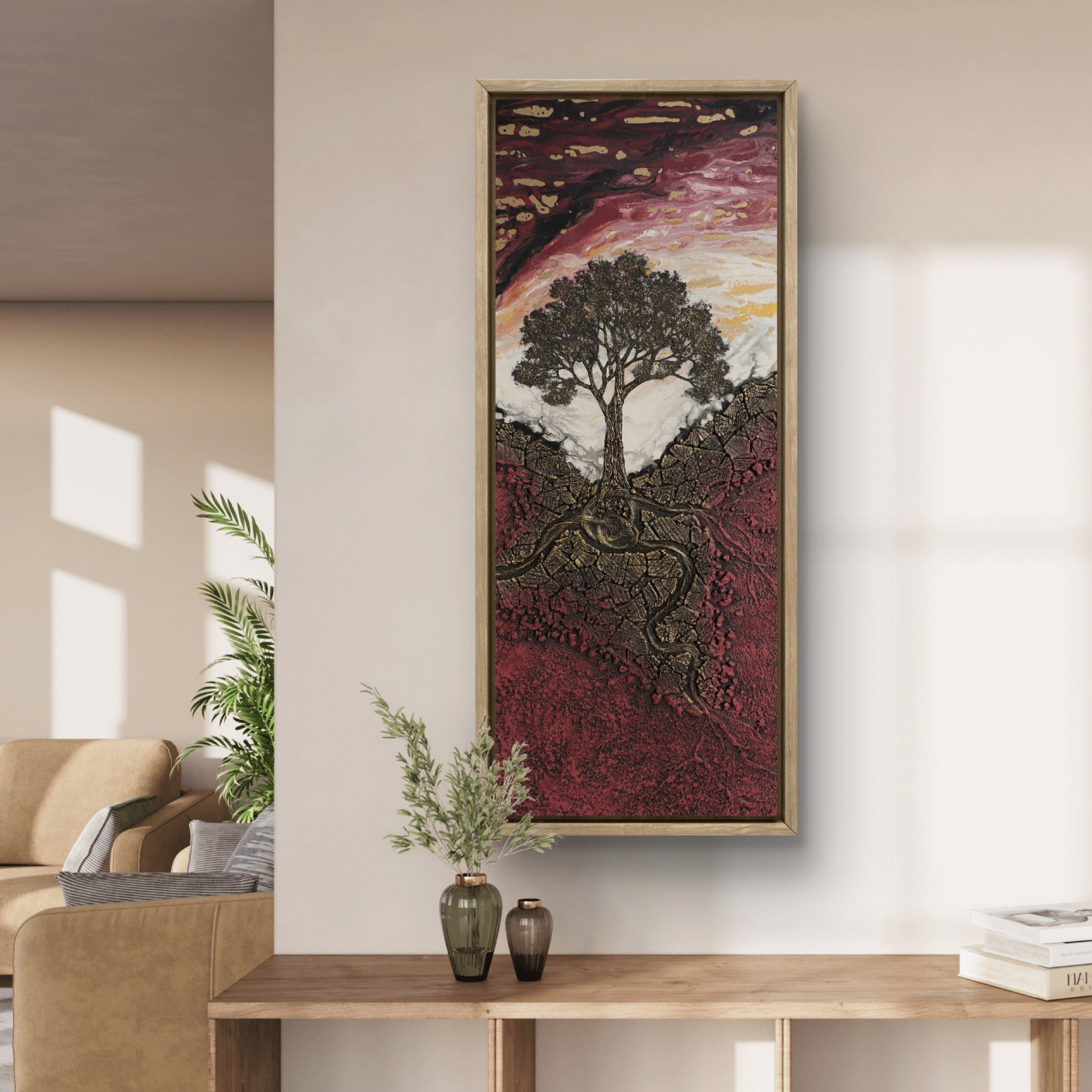 Organic Landscape Acrylic Painting By Zuzana Murenji Domonkos, 16 X 39", The Tree Of Senses, Original Artwork