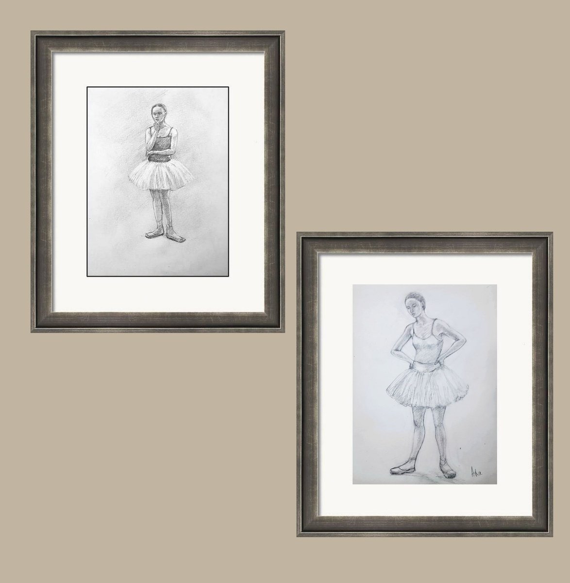 Illustrative Portrait Pencil Drawing By Asha Shenoy, 8 X 11, Set Of Two Ballerinas 5 And 10, Original Artwork