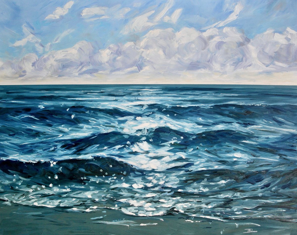 Impressionistic Landscape Oil Painting By Liza Illichmann, 39 X 31", Coastal Glow, Original Artwork