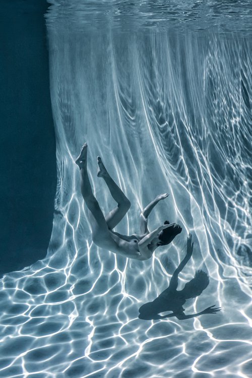 Slow Motion - underwater nude photograph - print on aluminum 36" x 24" by Alex Sher
