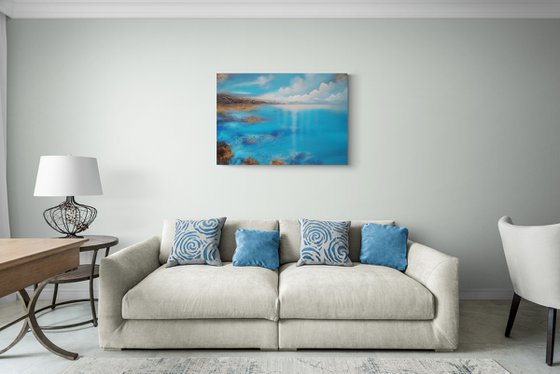 A XL large modern abstract figurative seascape painting "Blue emotion"