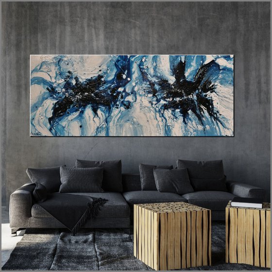Midnight in the Hamptons 200cm x 80cm Hamptons Style Blue White Abstract Art