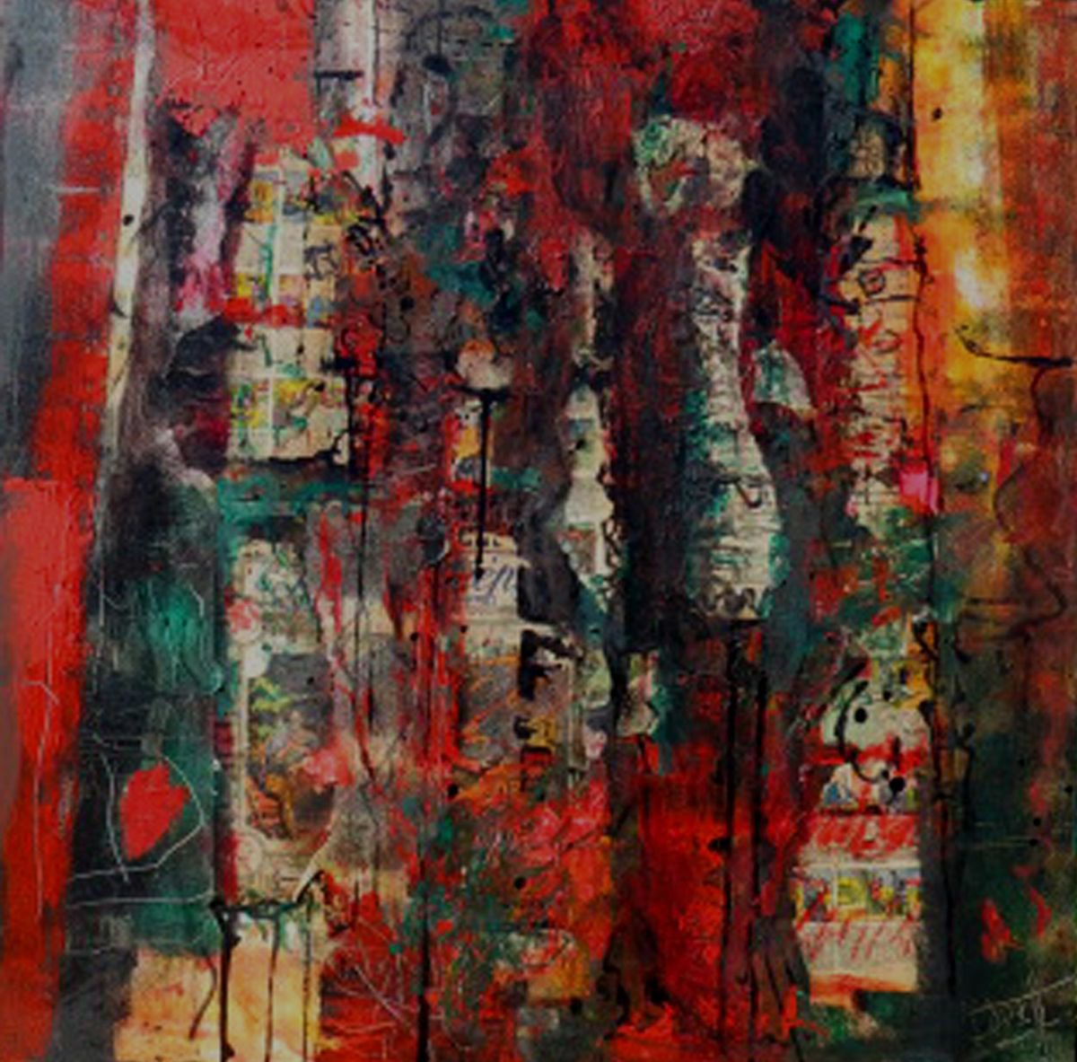 Abstract Painting By Jacques Donneaud, 31 X 31, Abstract Graffiti, Original Artwork