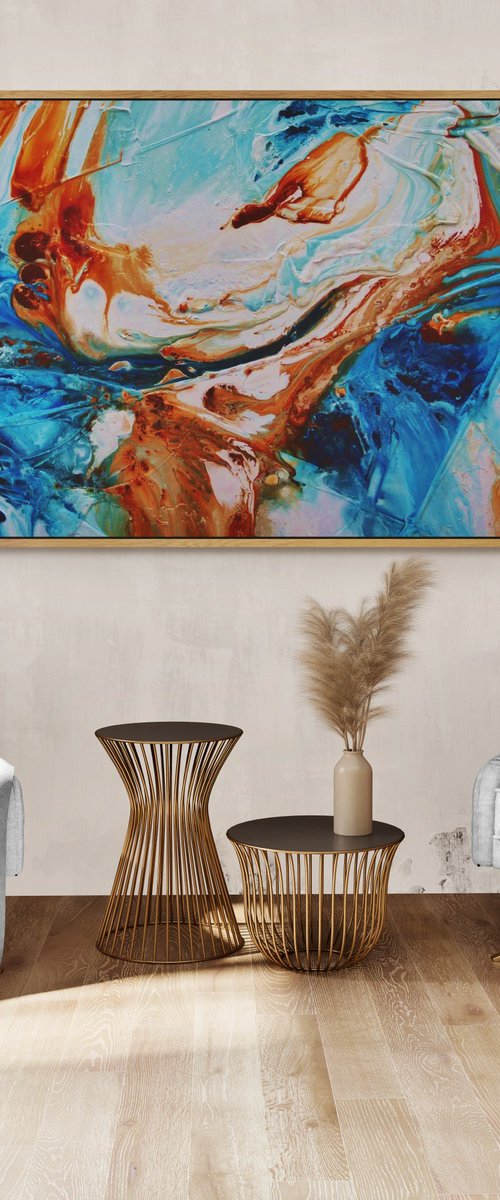 Rust and Azure 240cm x 100cm Textured Abstract Art by Franko