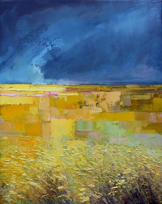 'Blue Horizon Line' Landscape, Blue Sky, field, Summer Impressionist Study