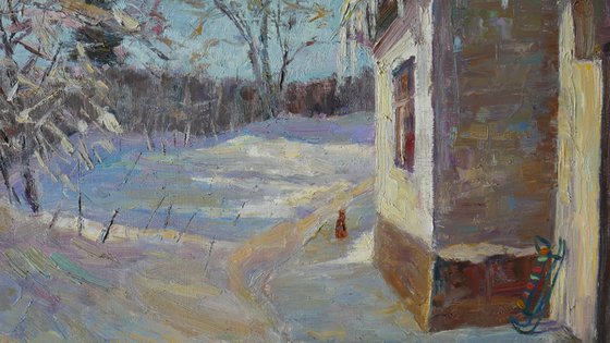 The March Yard - sunny spring landscape painting
