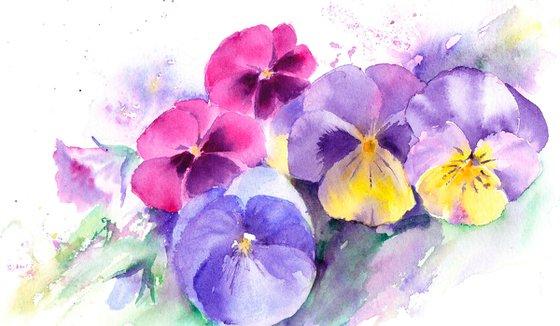 Pansy floral painting, original watercolour, pansies, watercolor, floral art, loose painting