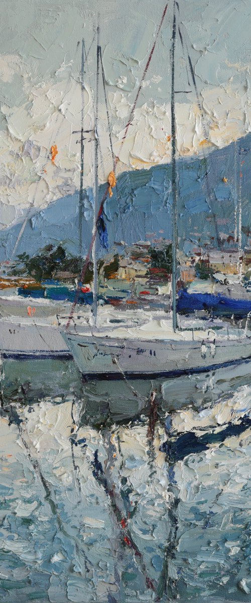 Sailboats in a Quiet Harbor by Anastasiia Valiulina