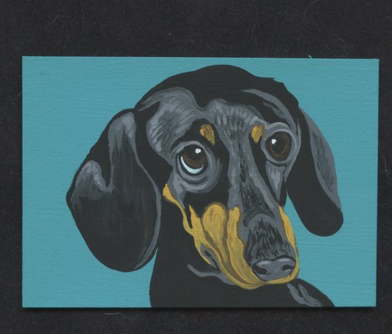 ACEO ATC Original Miniature Painting Dachshund Doxie Pet Dog Art-Carla Smale