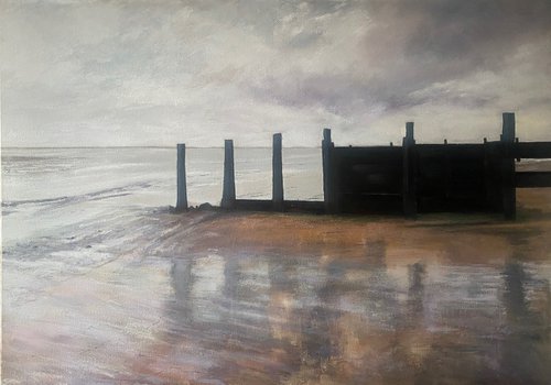 'East Beach Breaker' seascape, coast, seaside, sandy beach oil painting. by Simon Jones