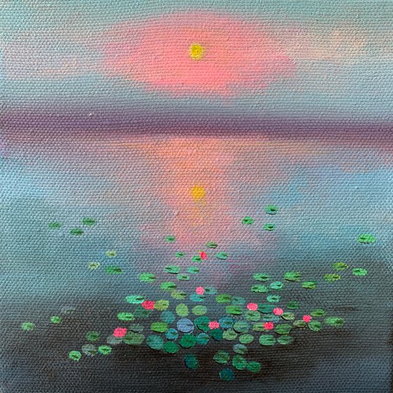 Sunset in a blush ! Small Painting!!  Ready to hang