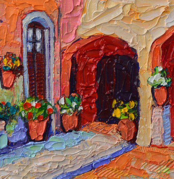 SPANISH VILLA IN SITGES SPAIN CONTEMPORARY IMPRESSIONIST IMPASTO PALETTE KNIFE OIL PAINTING