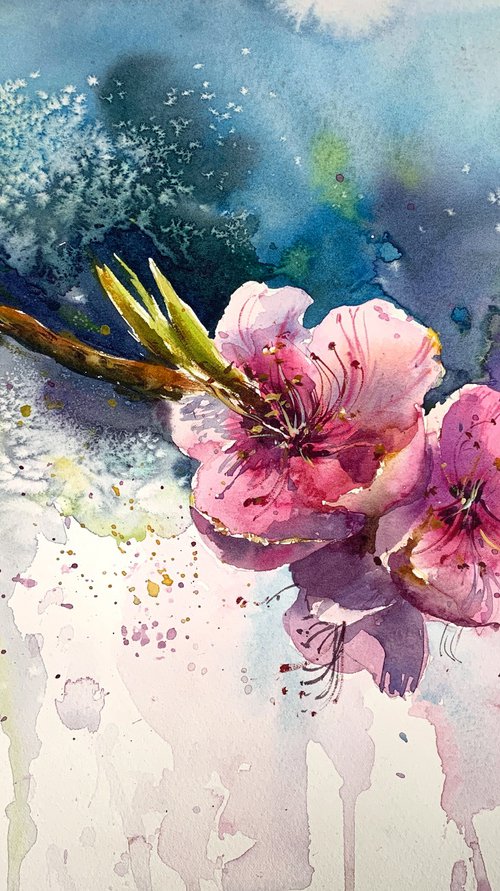 Peach tree branch with flower by Eugenia Gorbacheva