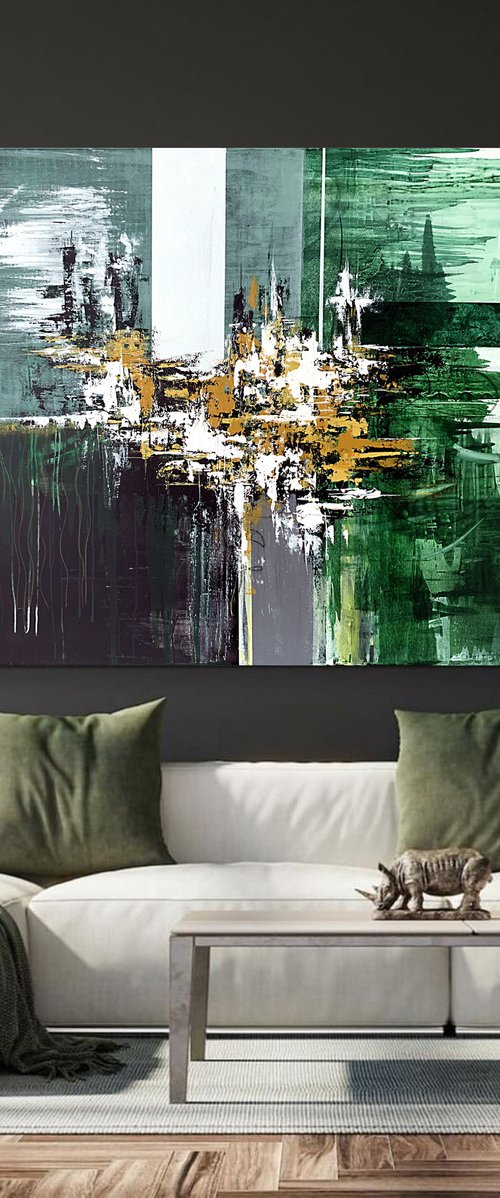 Emerald and Ochre Abstraction by Tatiana Malinovscaia