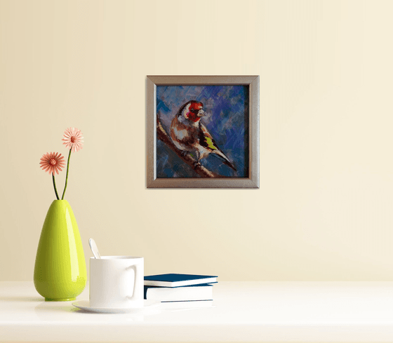 Small ready to hang painting of goldfinch