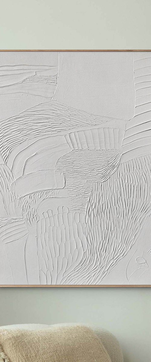 "Fluency 4" White textured abstract wall art by Alex