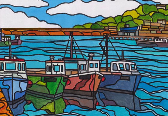 "Fishing boats by the pier, Newlyn harbour"