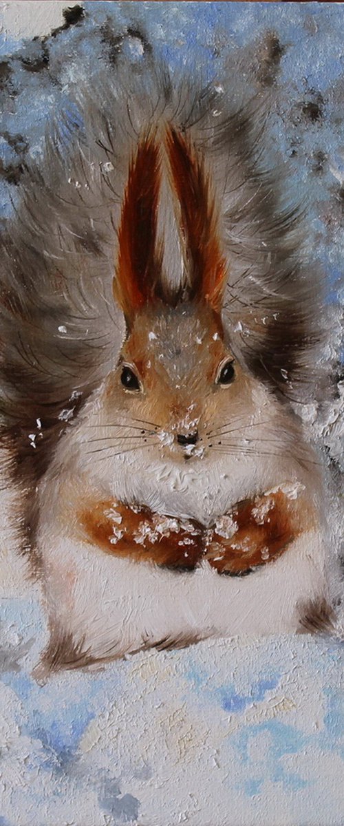 Red Squirrel in Snow by Natalia Shaykina