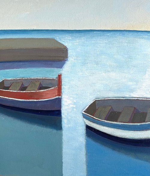 Three Boats in Harbour by Nigel Sharman