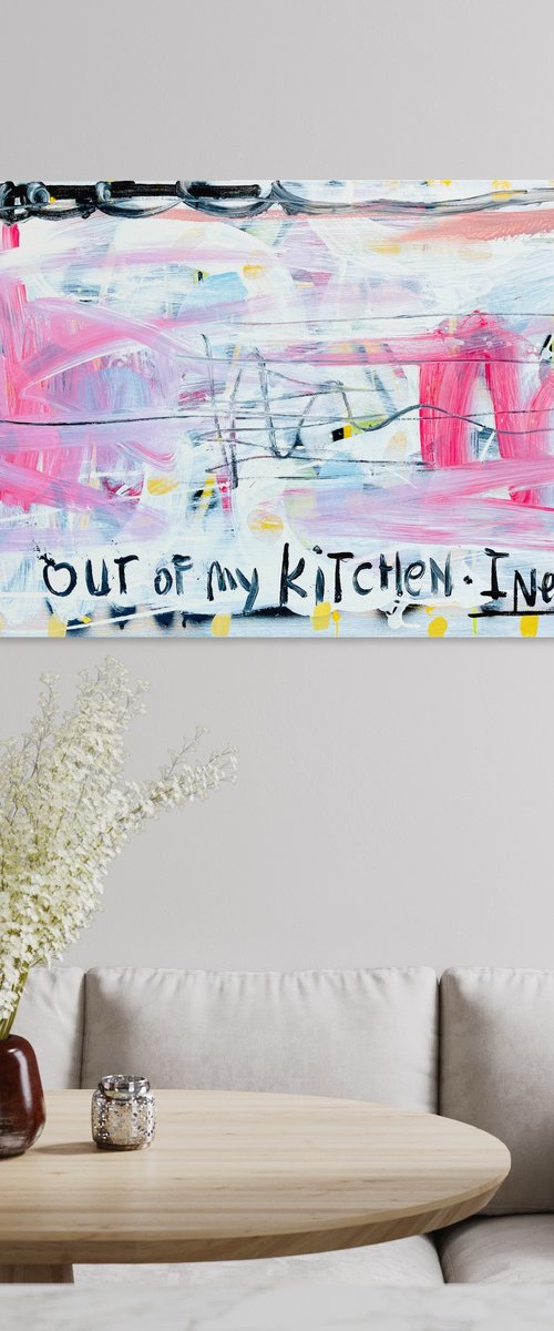 Out of my Kitchen. I need coffee 4! 50x100cm ready to hang by Mercedes Lagunas