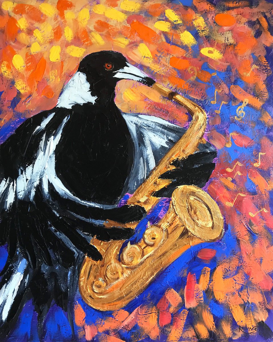 Fancy Magpie with Saxophone by Irina Redine