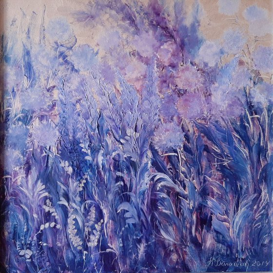 Original Oil Floral Painting - Night Blues