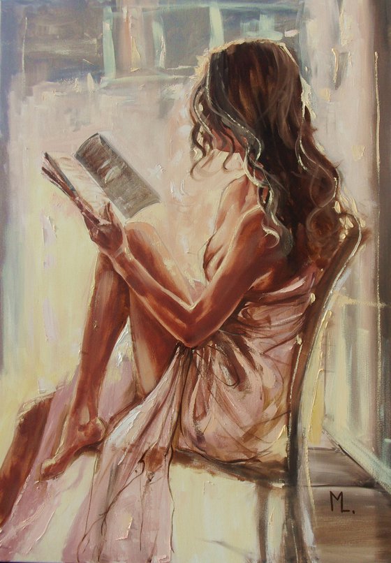 " WINDOW WITH BOOK LOVER GIRL "