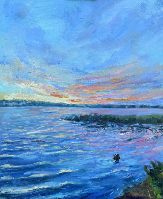 Sunset in the Volga river
