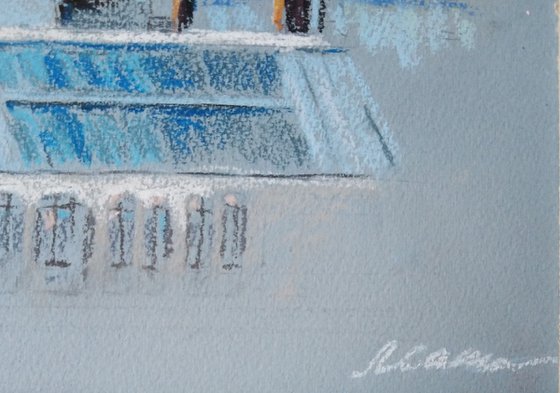 Flight over winter Amsterdam