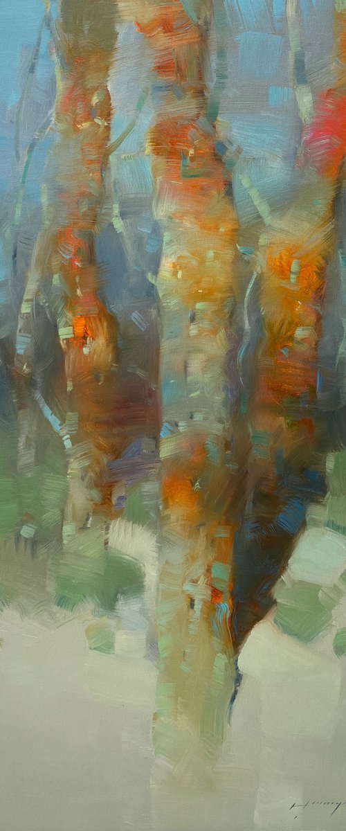 Indigo Trees, Original oil painting, Handmade artwork, One of a kind by Vahe Yeremyan