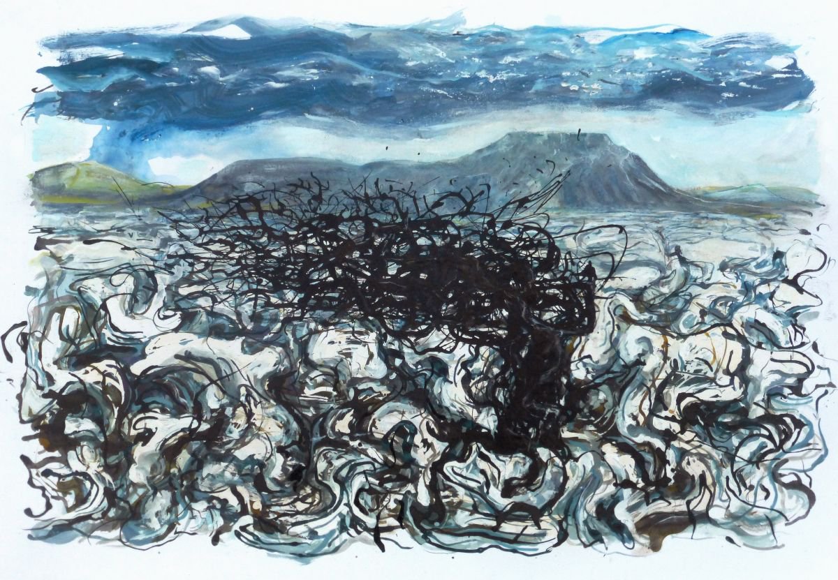 Expressive Landscape Ink Drawing By John Sharp, 33 X 23, Hawthorn No2, Original Artwork