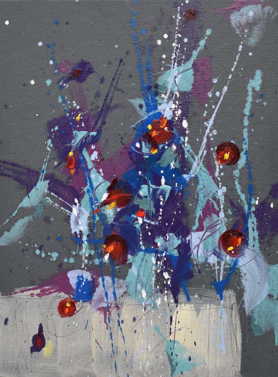 Abstract Botanical Oil Painting By Cynthia Ligeros, 9 X 12, Flower Of February, Original Artwork