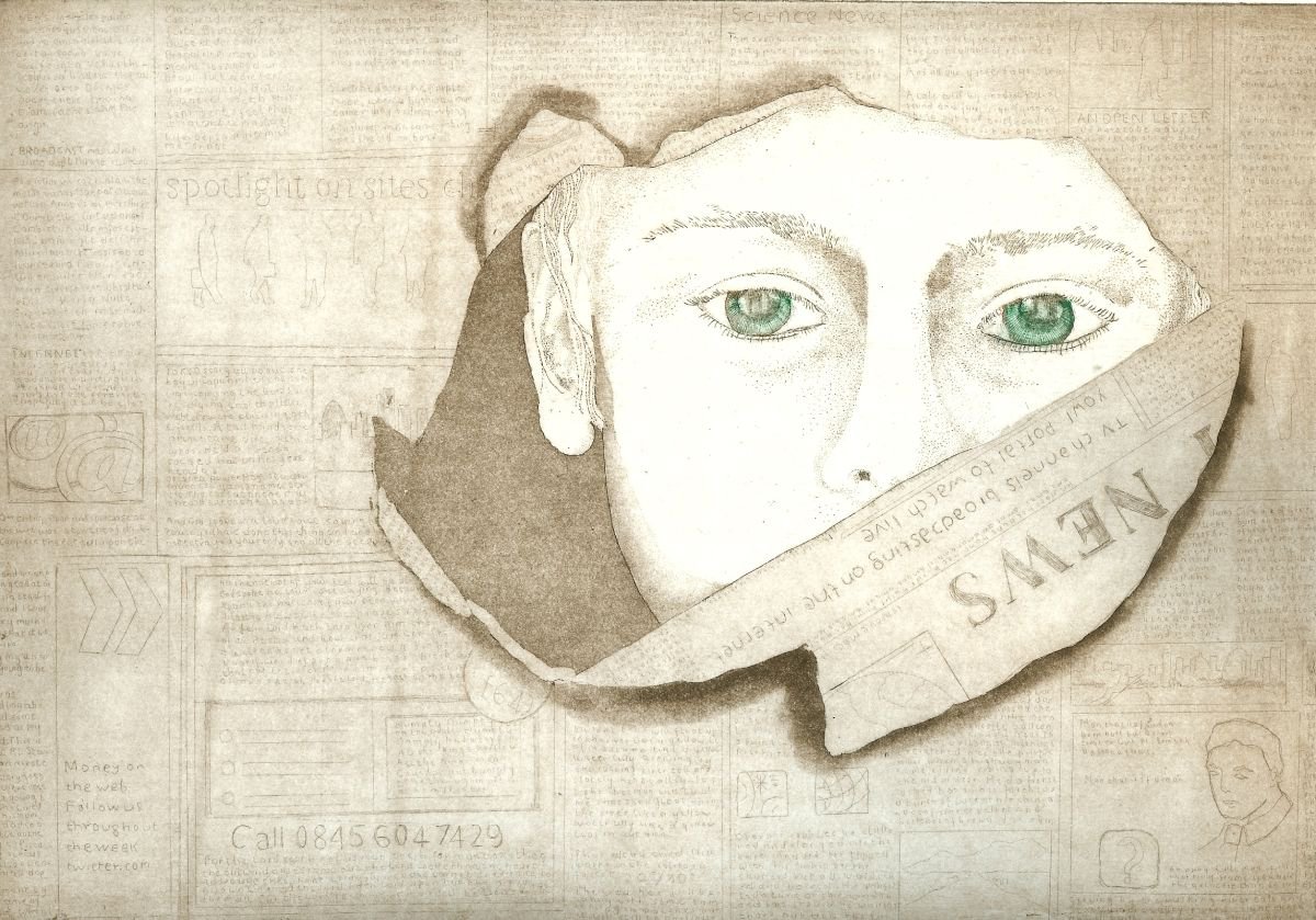 Illustrative Portrait Etchings & Engravings By Jane Daniell, 12 X 9, In The News, Original Artwork