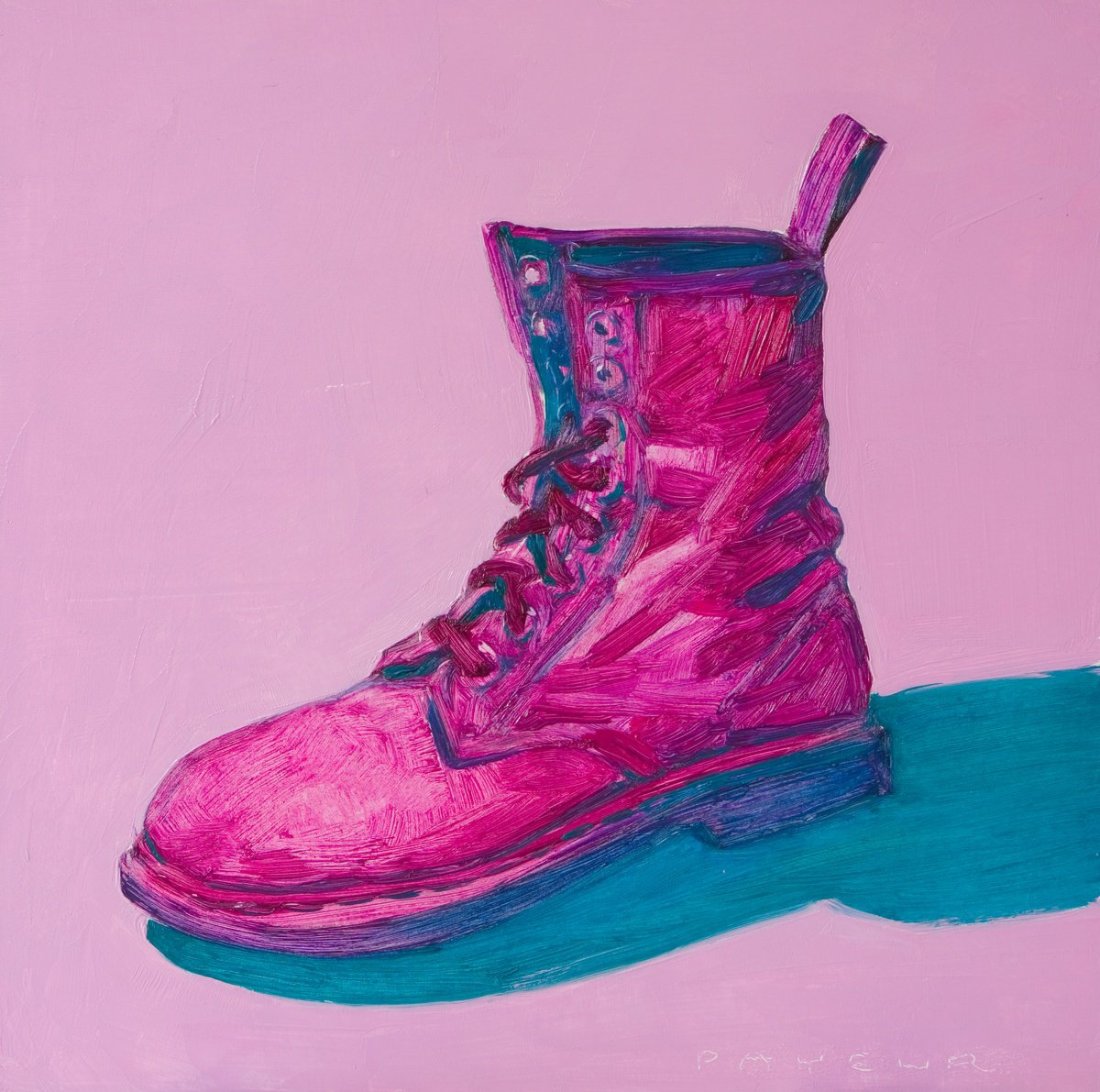 Impressionistic Still Life Oil Painting By Olivier Payeur, 11 X 11", Pop Art Pink Doc Martens, Original Artwork