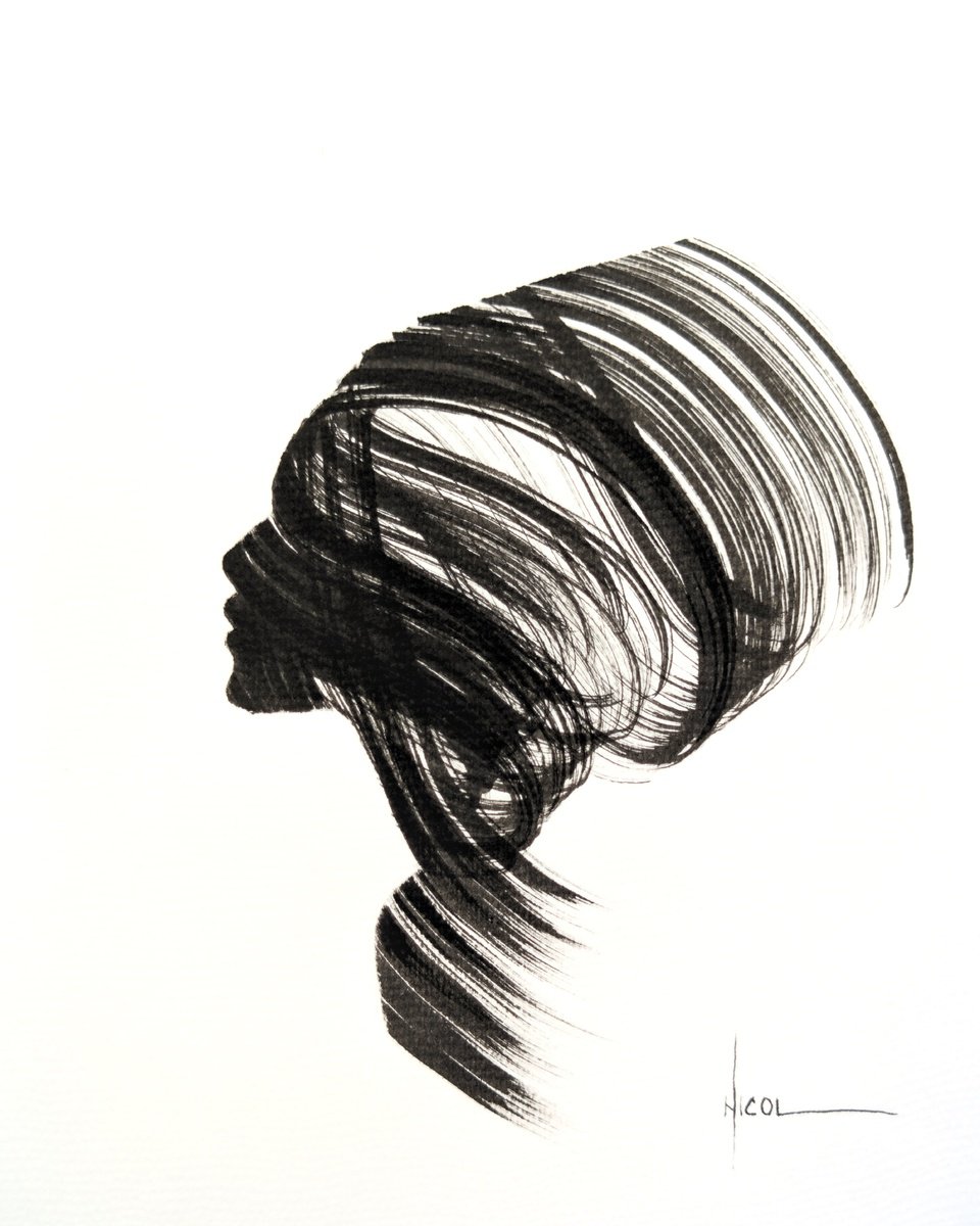 Expressive Abstract Ink Drawing By Nicol Vacaru, 9 X 12", Breathlit Veil, Original Artwork