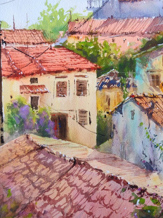 Memories | Original watercolor painting (2021) Hand-painted Art Small Artist | Mediterranean Europe Impressionistic
