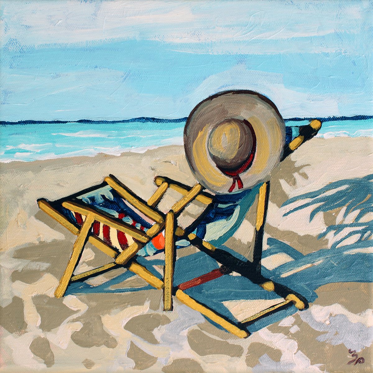 Impressionistic Landscape Acrylic Painting By Melinda Patrick, 10 X 10", Beach Hat, Original Artwork