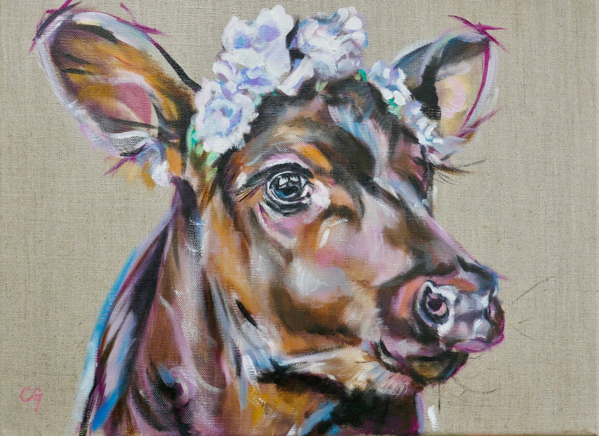 Perle Cow original oil painting 16x12 by Carol Gillan