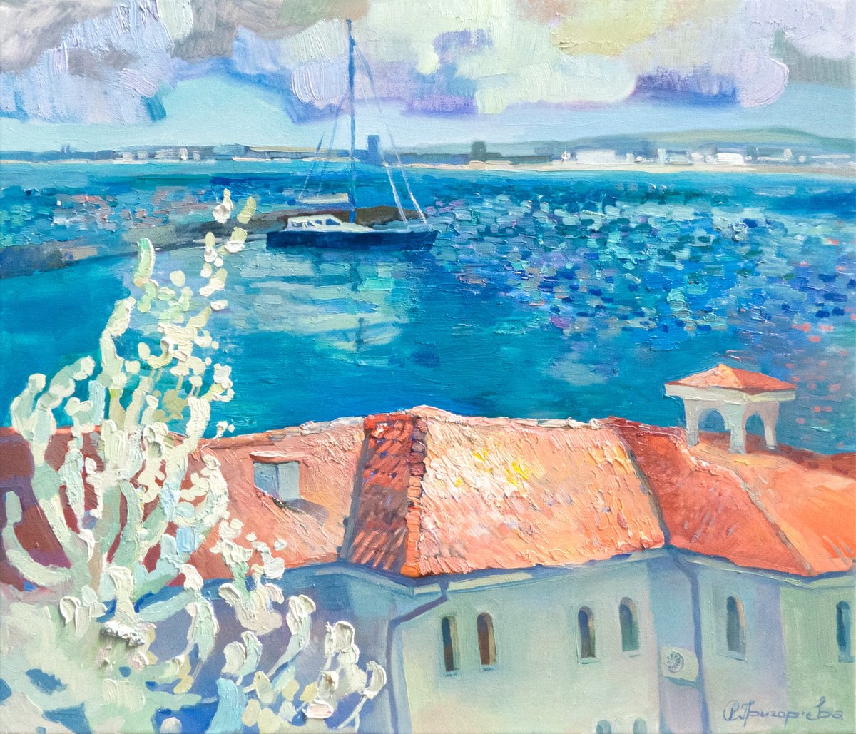Impressionistic Landscape Oil Painting By Anastasiia Grygorieva, 28 X 24, Marina Dinevi Sveti Vlas, Original Artwork