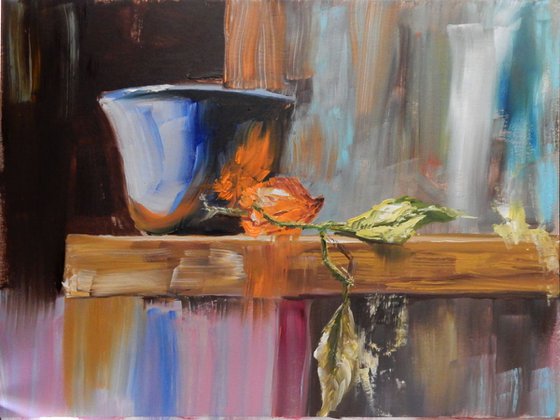 Still life oil painting with a bowl