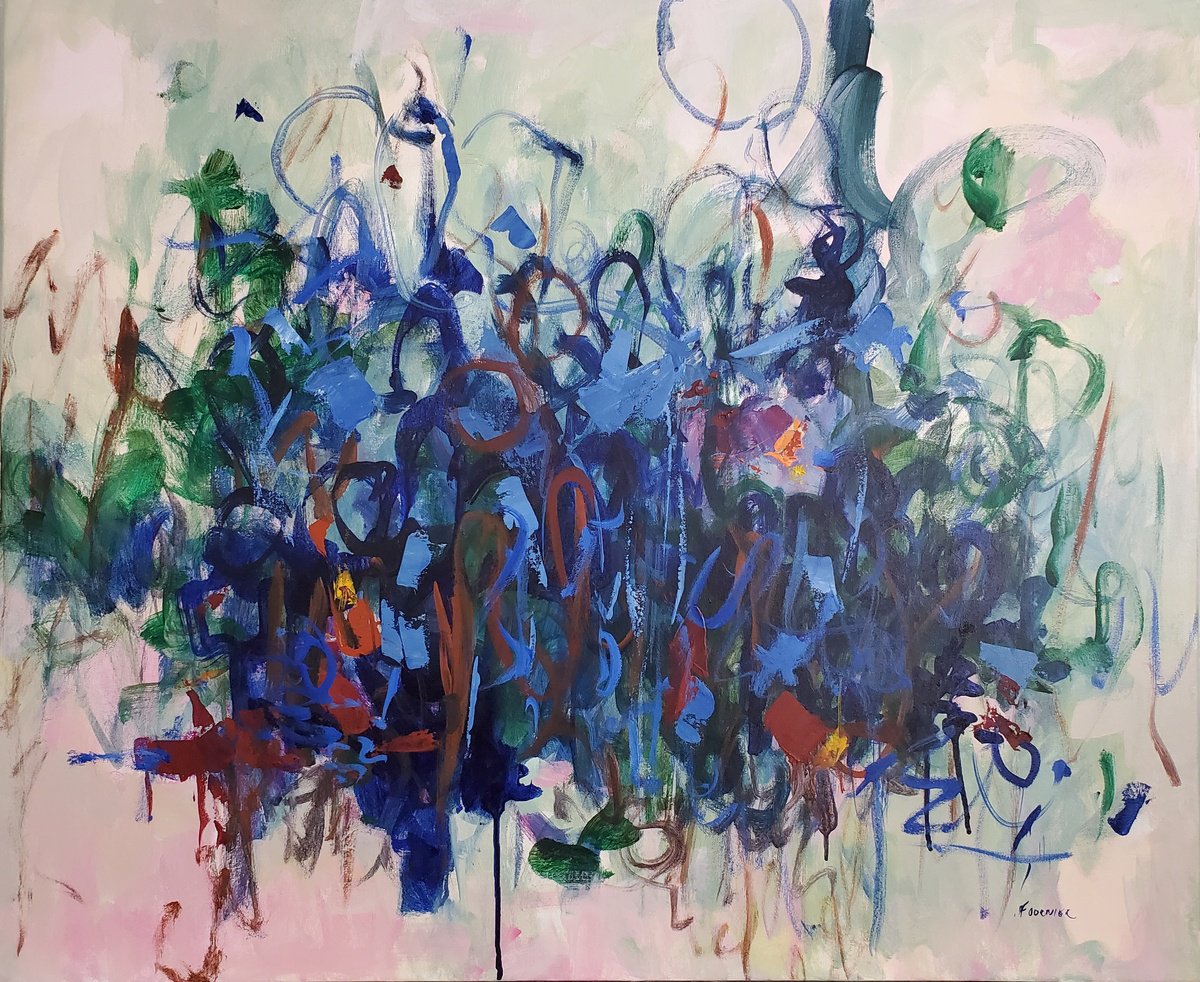 Abstract Acrylic Painting By Joyce Fournier, 36 X 30", Here And Now, Original Artwork